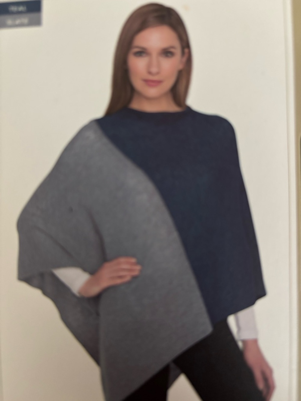 Celeste Navy & Gray Two-Tone Knit Poncho